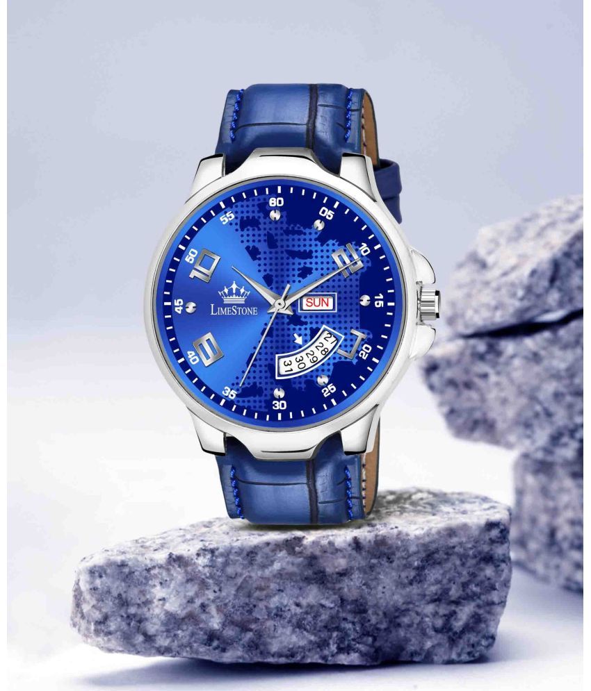     			LimeStone Blue PU Analog Men's Watch