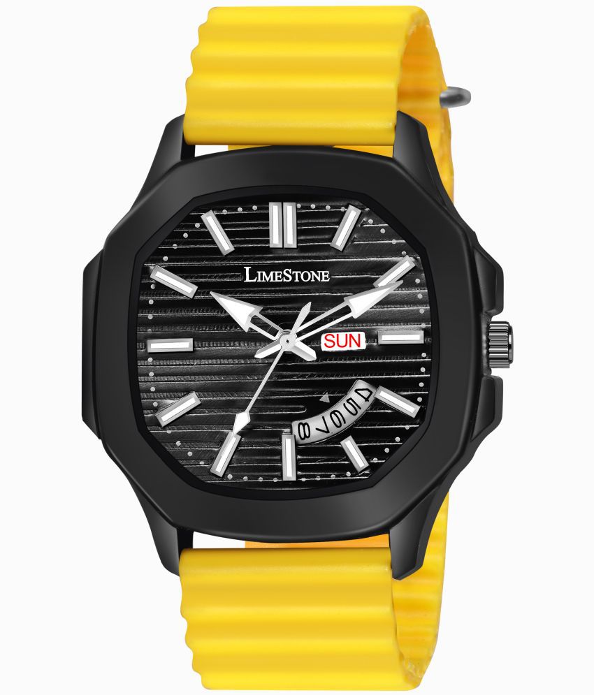     			LimeStone Yellow Silicon Analog Men's Watch