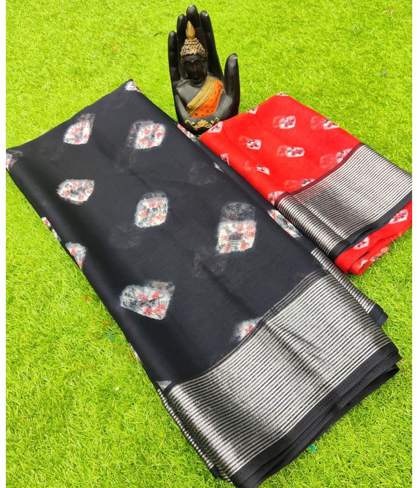     			NIKKARYA Chiffon Printed Saree With Blouse Piece - Black ( Pack of 1 )