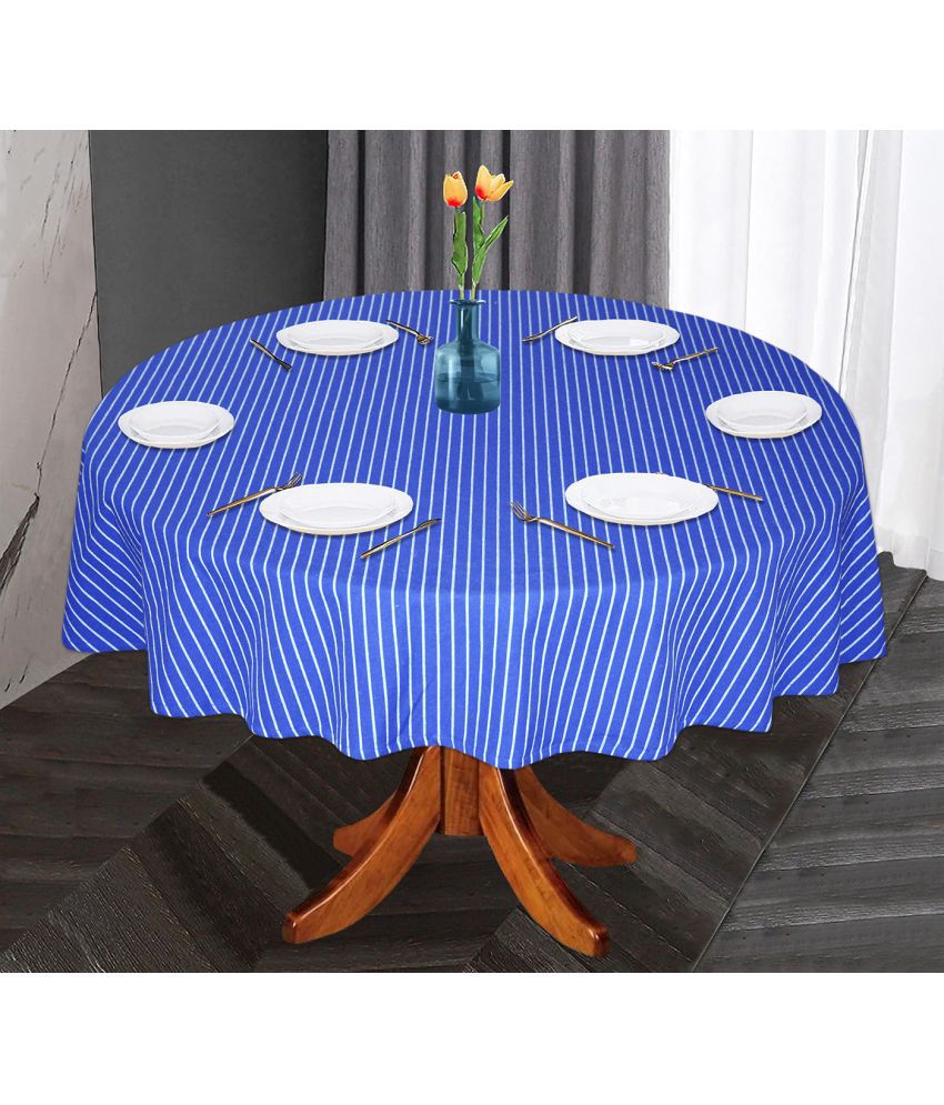     			Oasis Hometex Striped Cotton 6 Seater Round Table Cover ( 152 x 152 ) cm Pack of 1 Blue