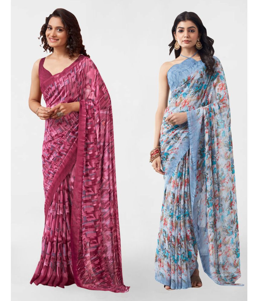     			Samah Georgette Printed Saree With Blouse Piece - Grey ( Pack of 2 )