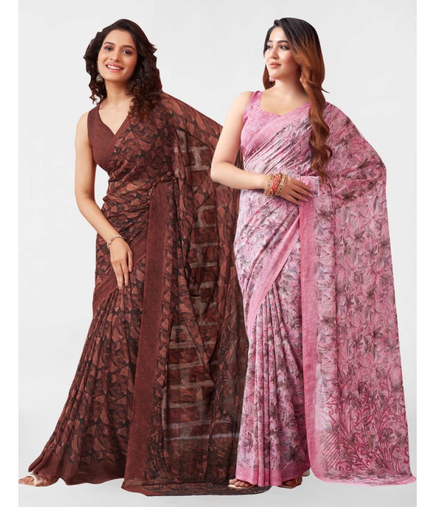     			Samah Georgette Printed Saree With Blouse Piece - Pink ( Pack of 2 )