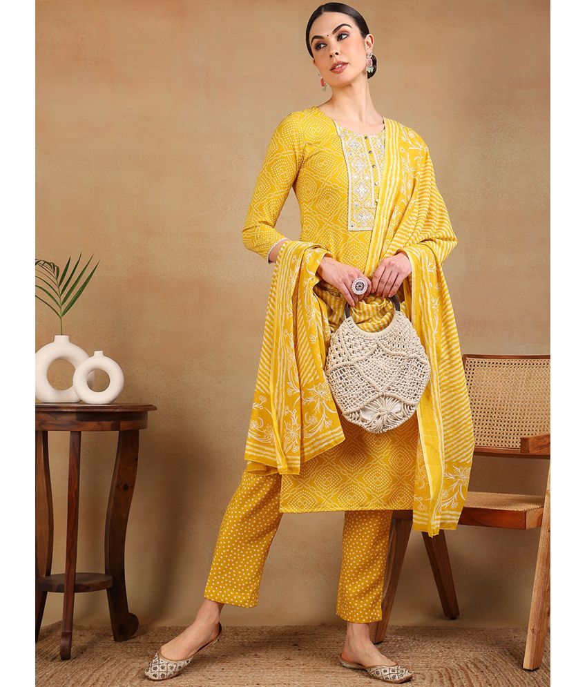     			Vaamsi Rayon Embroidered Kurti With Pants Women's Stitched Salwar Suit - Yellow ( Pack of 1 )