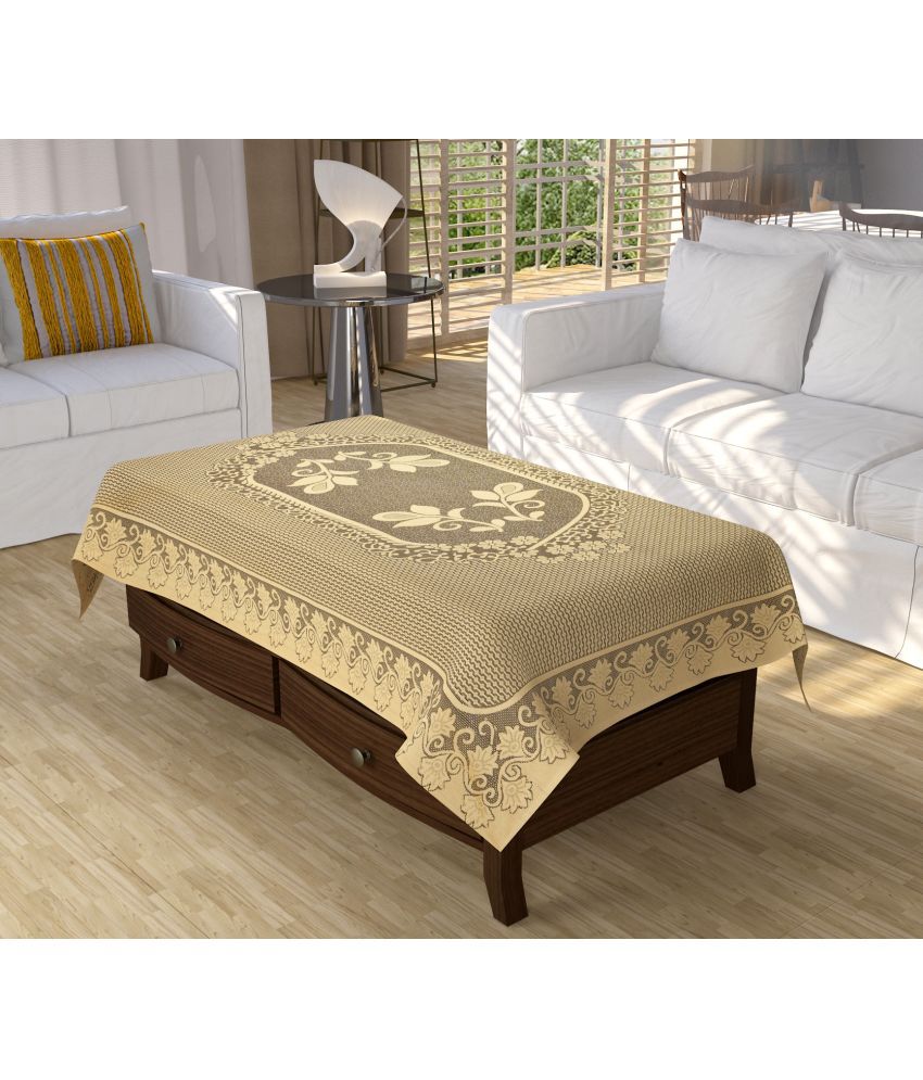     			BIGGERFISH Self Design Cotton 4 Seater Rectangle Table Cover ( 100 x 150 ) cm Pack of 1 Gold