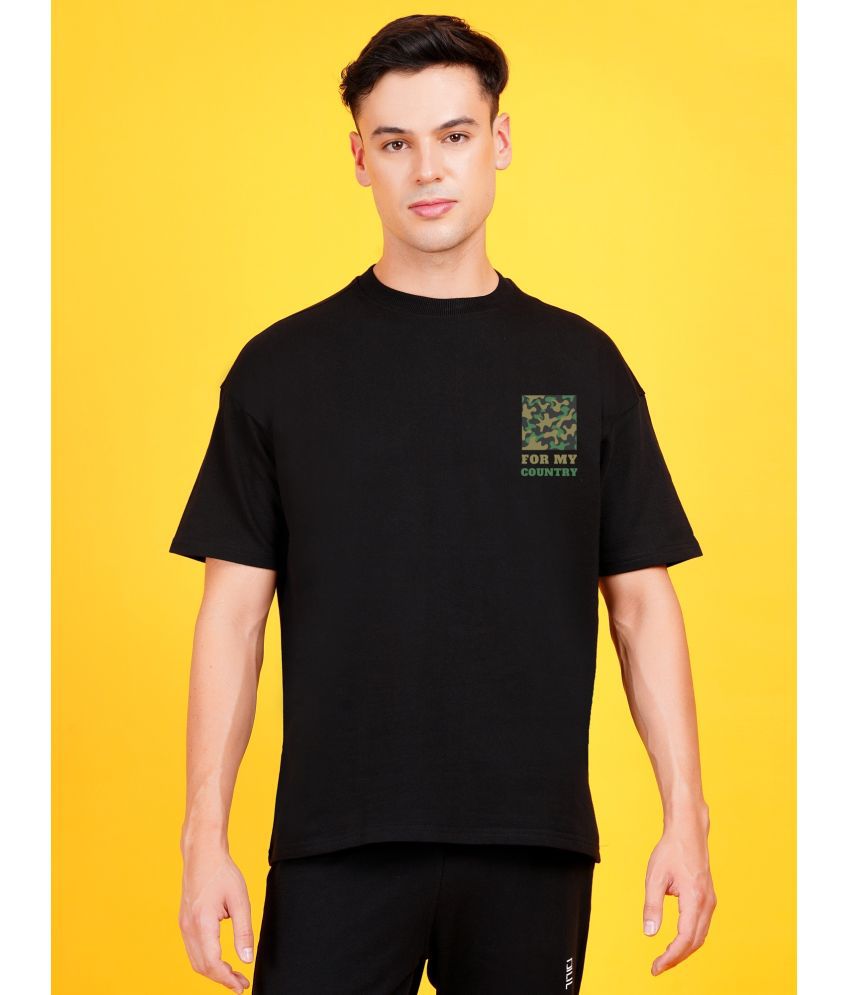     			DAFABFIT Cotton Blend Oversized Fit Printed Half Sleeves Men's T-Shirt - Black ( Pack of 1 )