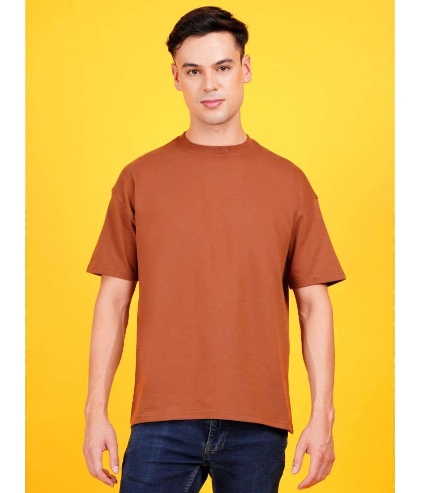     			DAFABFIT Cotton Blend Oversized Fit Solid Half Sleeves Men's T-Shirt - Brown ( Pack of 1 )