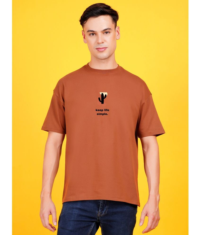     			DAFABFIT Cotton Blend Oversized Fit Printed Half Sleeves Men's T-Shirt - Brown ( Pack of 1 )