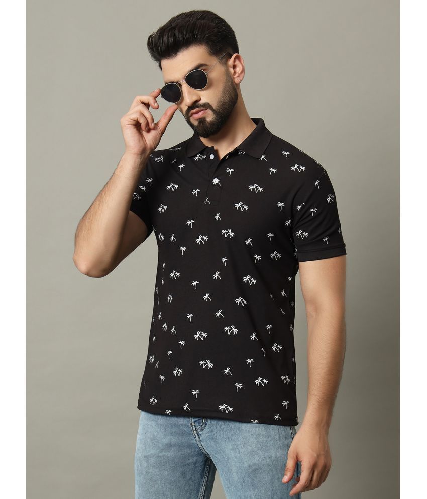     			DENNIN Cotton Blend Regular Fit Printed Half Sleeves Men's Polo T Shirt - Black ( Pack of 1 )