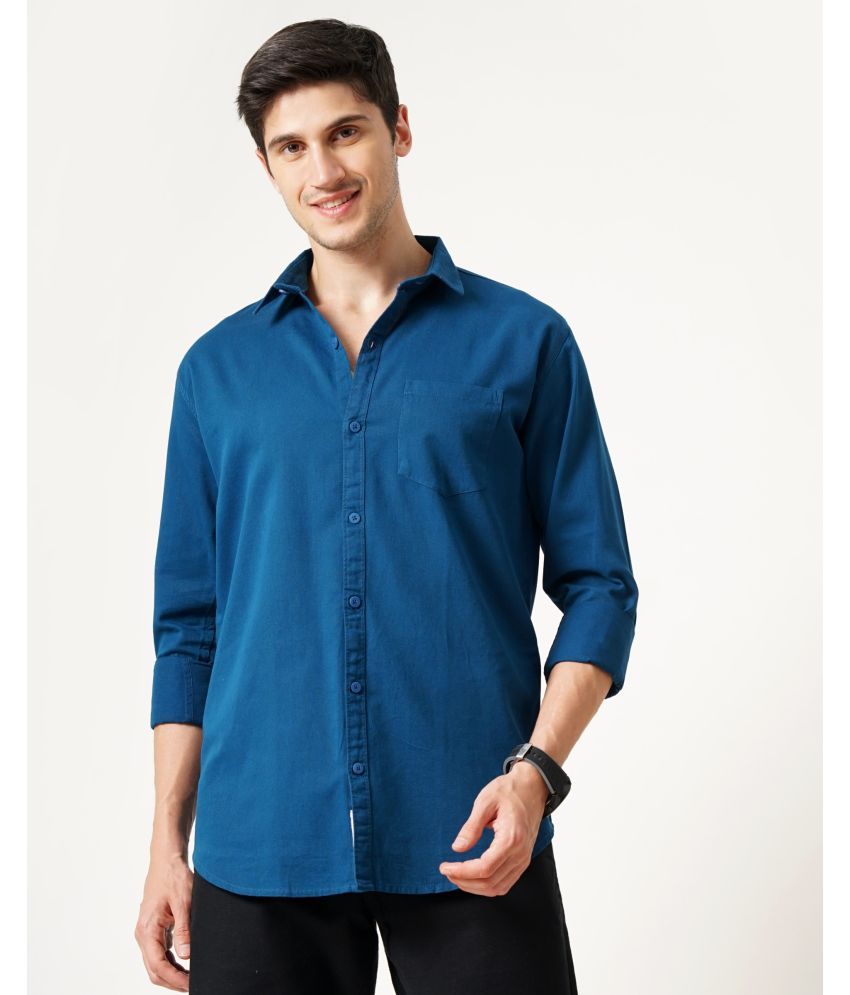     			HETIERS Cotton Blend Slim Fit Solids Full Sleeves Men's Casual Shirt - Blue ( Pack of 1 )