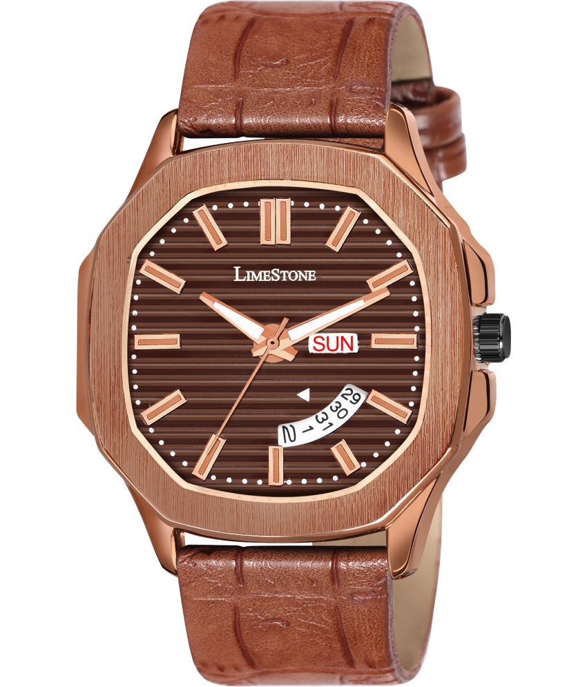     			LimeStone Brown PU Analog Men's Watch