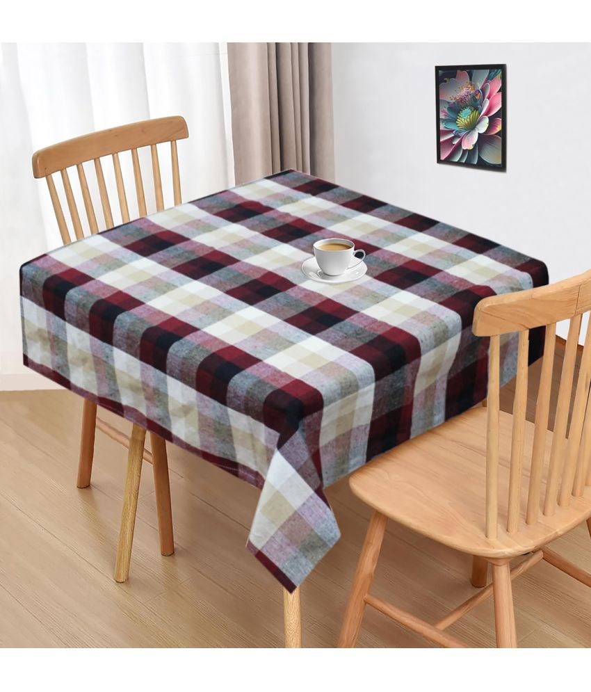     			Oasis Hometex Checks Cotton 2 Seater Square Table Cover ( 102 x 102 ) cm Pack of 1 Maroon