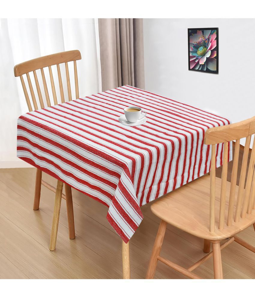     			Oasis Hometex Striped Cotton 2 Seater Square Table Cover ( 102 x 102 ) cm Pack of 1 Red