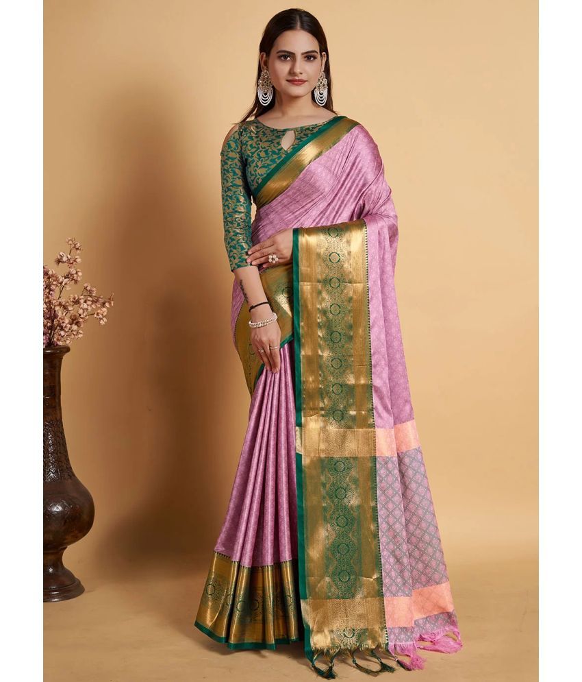     			Rangita Cotton Silk Woven Saree With Blouse Piece - Pink ( Pack of 1 )