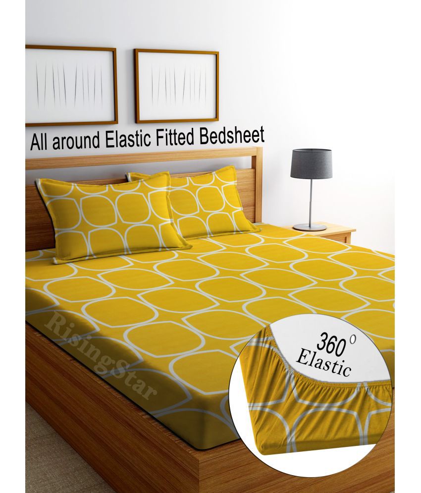     			Rising Star Cotton Abstract Fitted ( King Size ) - Yellow
