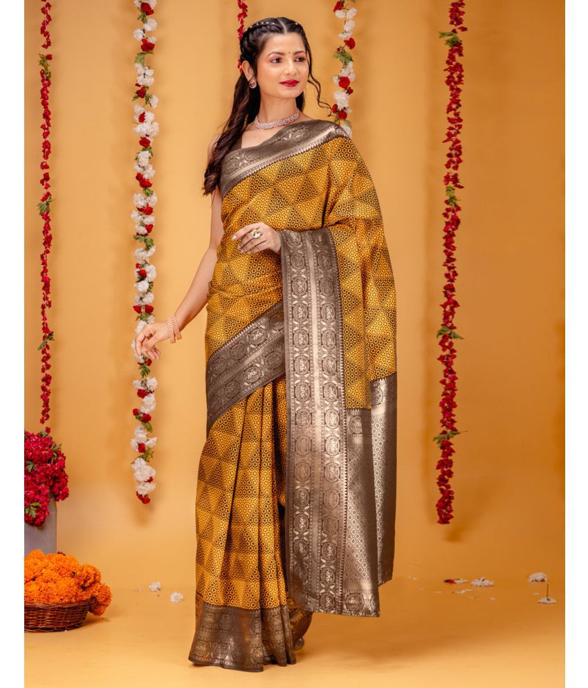     			Samah Banarasi Silk Woven Saree With Blouse Piece - Yellow ( Pack of 1 )