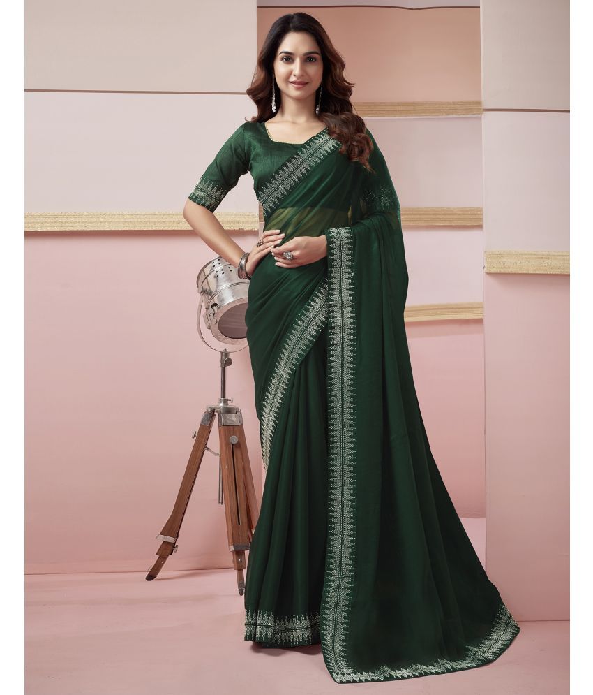     			Samah Chiffon Embellished Saree With Blouse Piece - Green ( Pack of 1 )