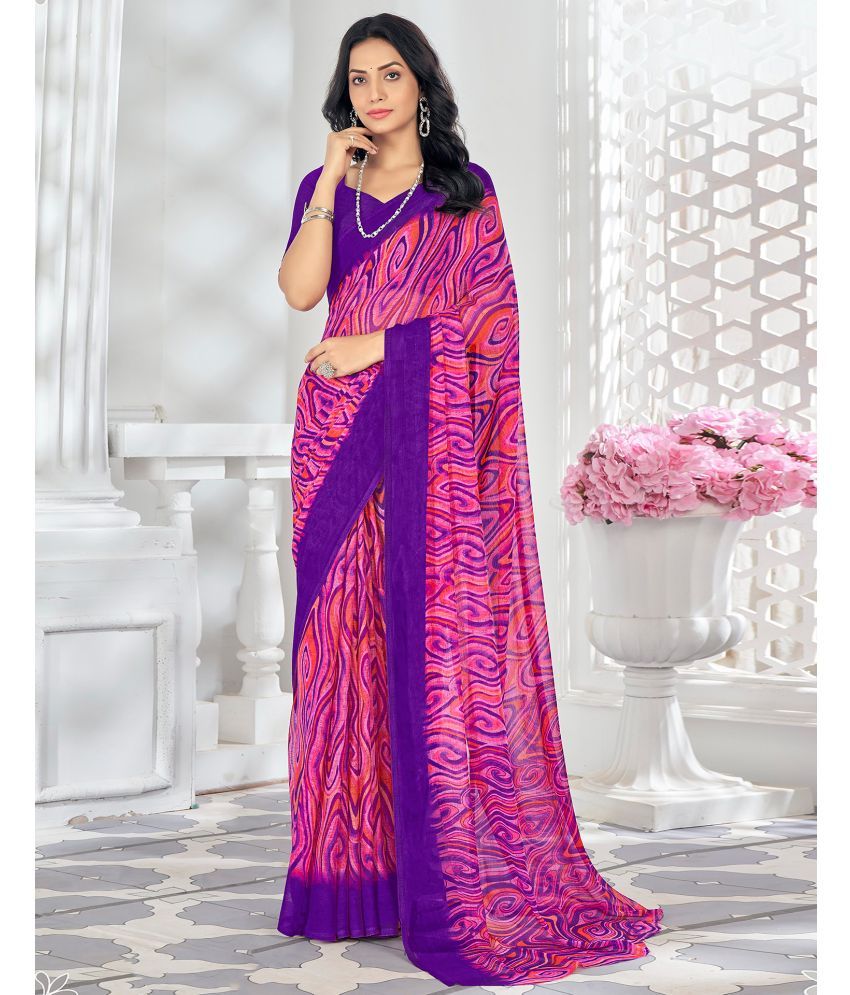     			Samah Chiffon Printed Saree With Blouse Piece - Pink ( Pack of 1 )