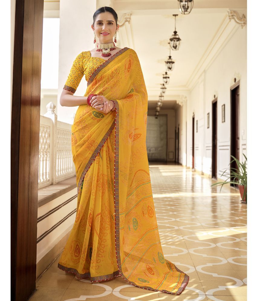     			Samah Chiffon Printed Saree With Blouse Piece - Yellow ( Pack of 1 )