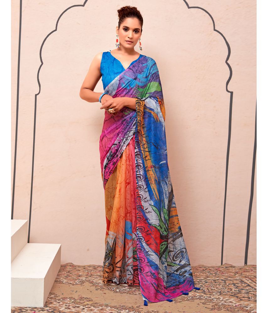     			Samah Cotton Silk Printed Saree With Blouse Piece - Multicolor ( Pack of 1 )