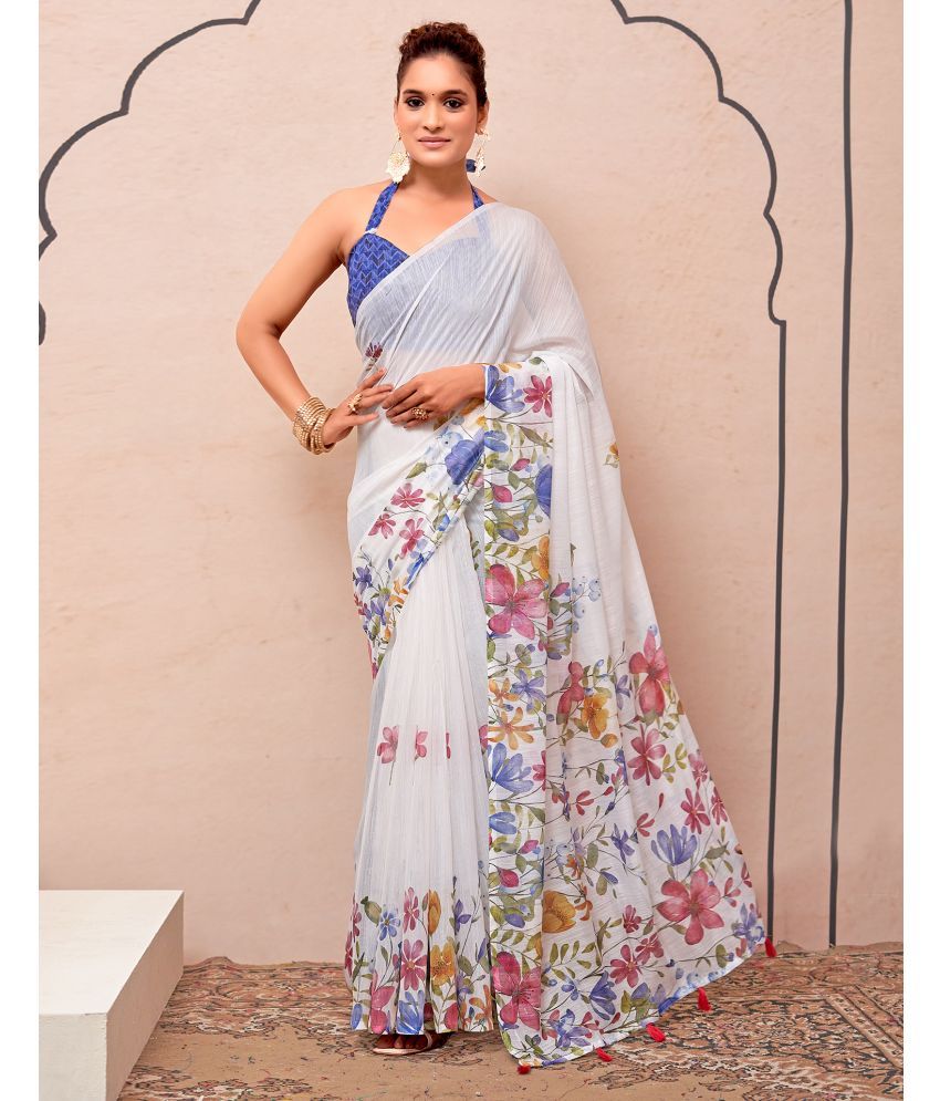     			Samah Cotton Silk Printed Saree With Blouse Piece - Off White ( Pack of 1 )