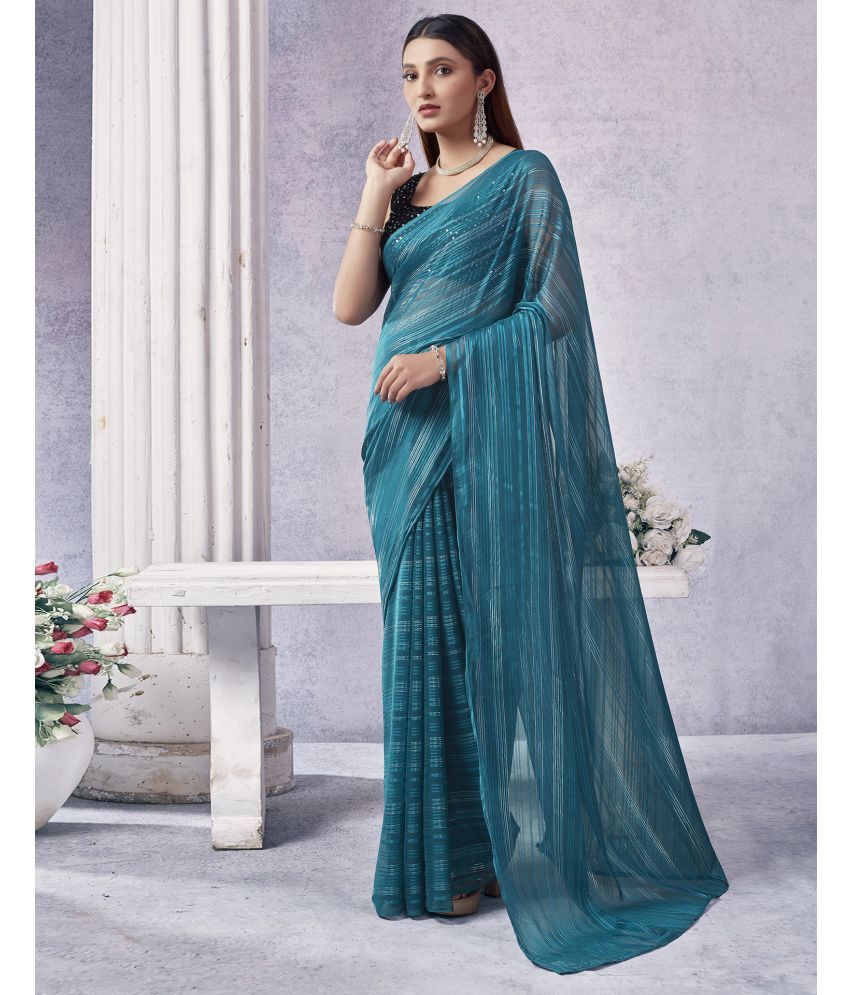     			Samah Georgette Woven Saree With Blouse Piece - Teal ( Pack of 1 )