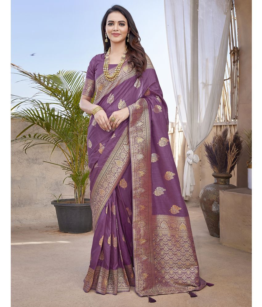     			Samah Silk Blend woven Saree With Blouse Piece - Mauve ( Pack of 1 )