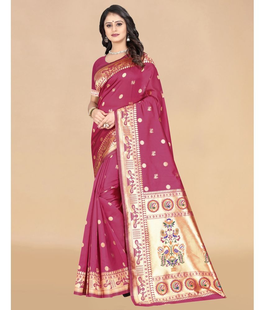     			Samah Silk Woven Saree With Blouse Piece - Pink ( Pack of 1 )