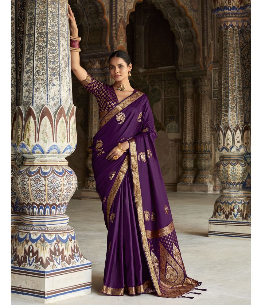     			Samah Silk Woven Saree With Blouse Piece - Purple ( Pack of 1 )