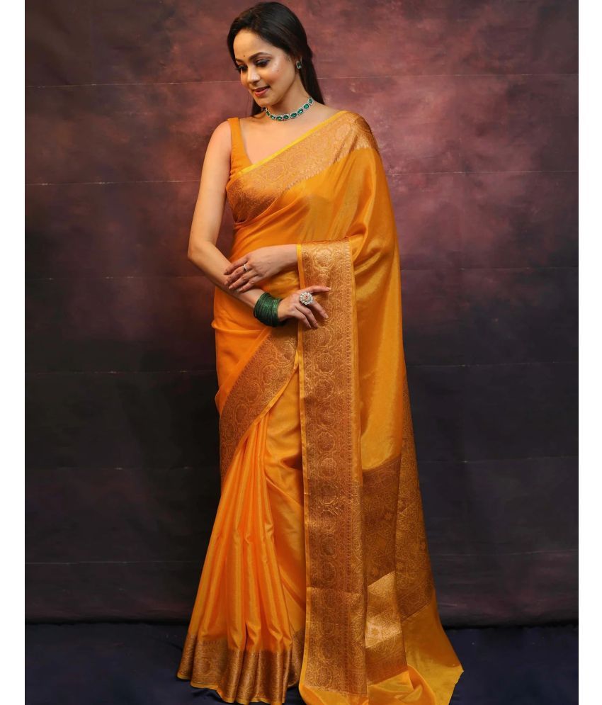     			Samah Silk Woven Saree With Blouse Piece - Yellow ( Pack of 1 )