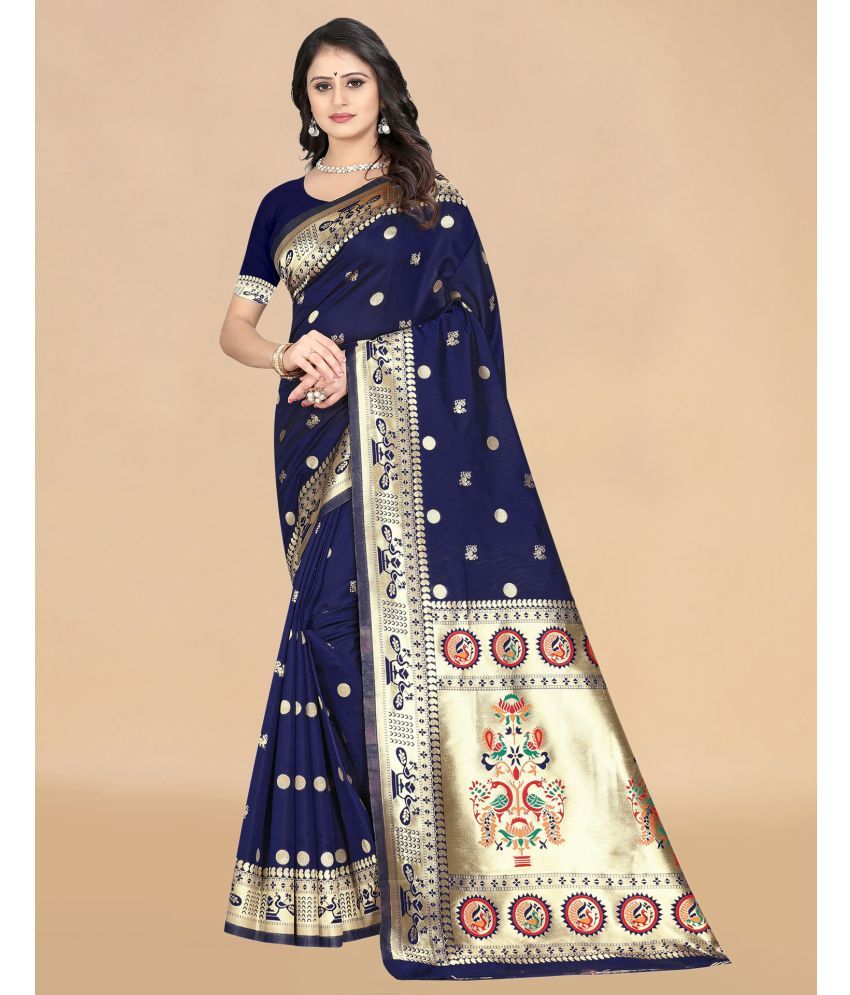     			Samah Silk Woven Saree With Blouse Piece - Navy Blue ( Pack of 1 )