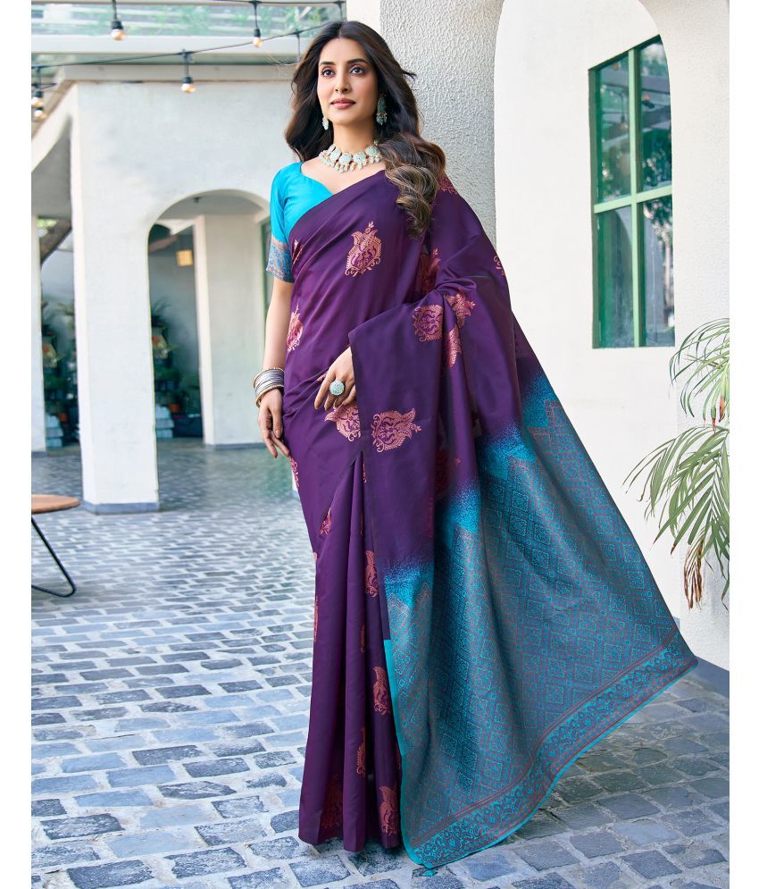     			Samah Silk Woven Saree With Blouse Piece - Purple ( Pack of 1 )