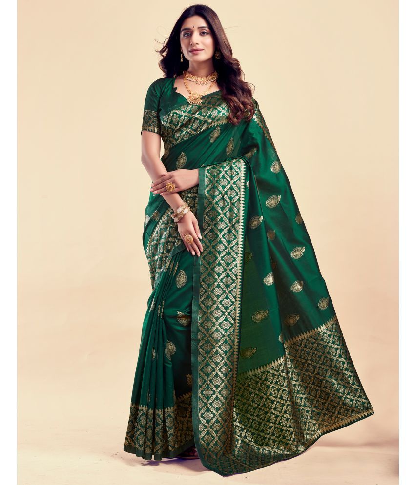     			Samah Silk Woven Saree With Blouse Piece - Green ( Pack of 1 )