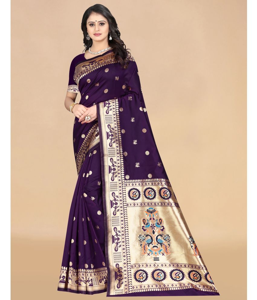     			Samah Silk Woven Saree With Blouse Piece - Purple ( Pack of 1 )