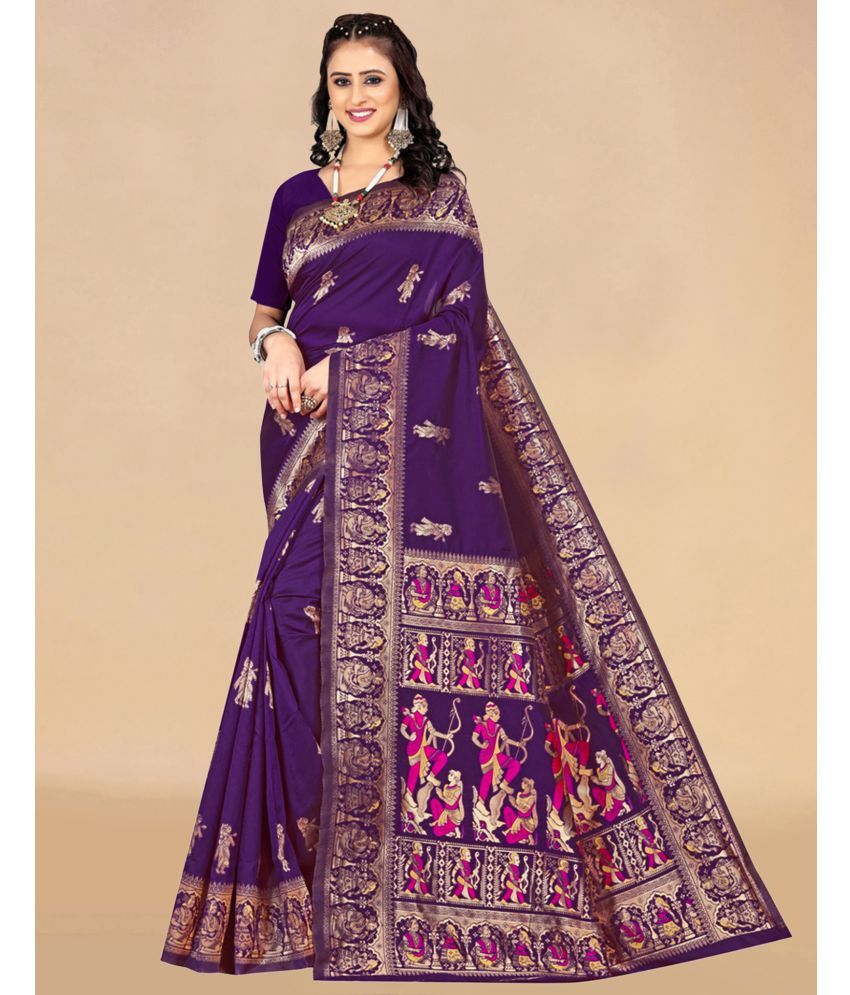     			Samah Silk Woven Saree With Blouse Piece - Purple ( Pack of 1 )