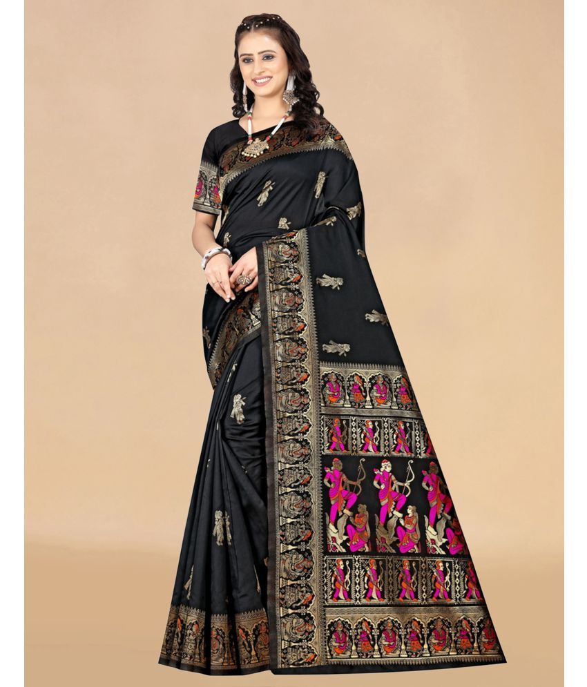     			Samah Silk Woven Saree With Blouse Piece - Black ( Pack of 1 )