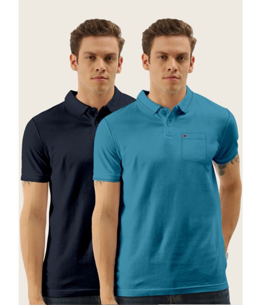     			TAB91 Cotton Blend Regular Fit Solid Half Sleeves Men's Polo T Shirt - Navy Blue ( Pack of 2 )