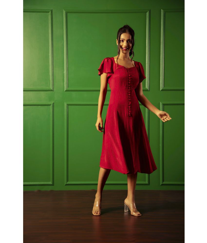     			Urban Sundari Crepe Solid Midi Women's Fit & Flare Dress - Red ( Pack of 1 )