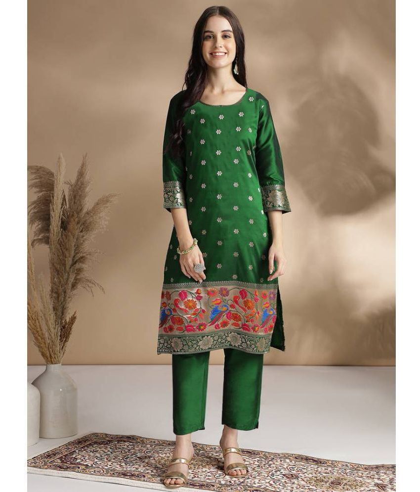     			kedar fab Banarasi Printed Kurti With Pants Women's Stitched Salwar Suit - Green ( Pack of 1 )