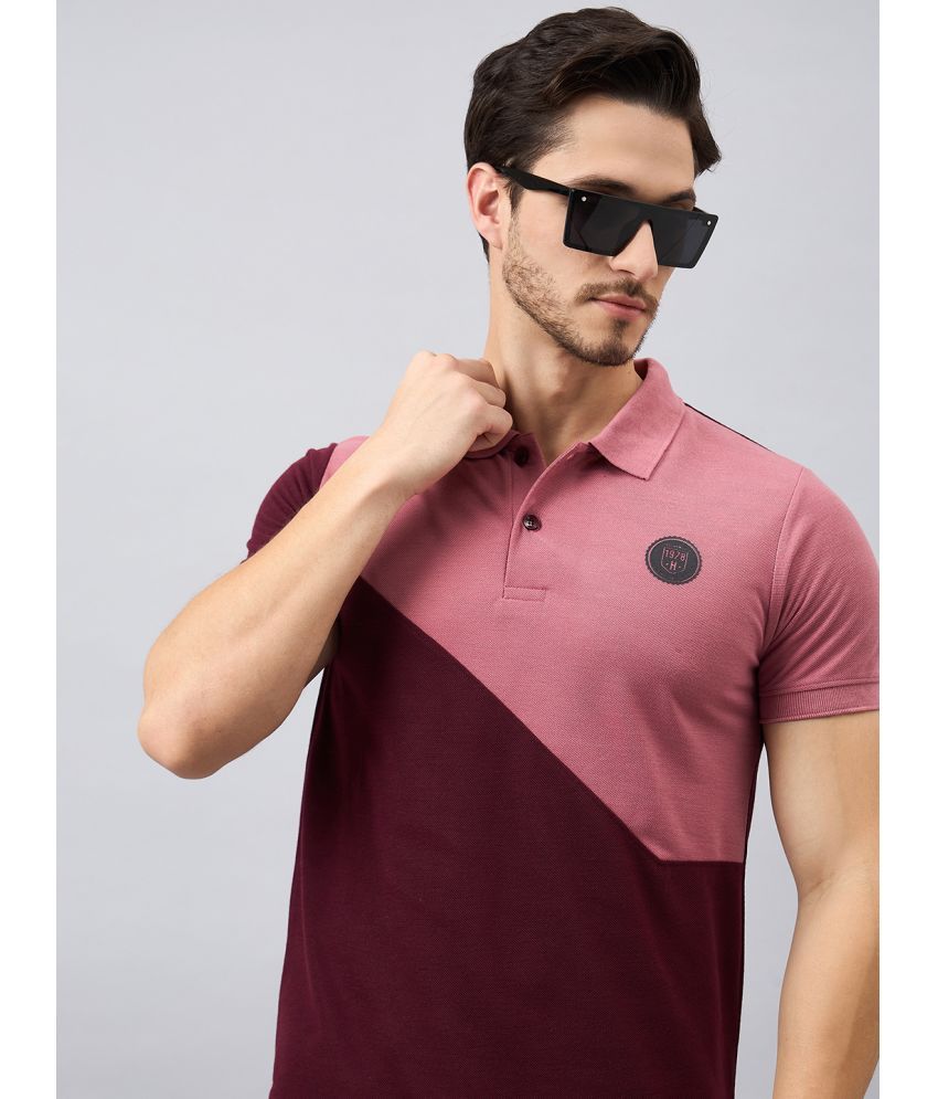     			zigo Pack of 1 Cotton Blend Regular Fit Colorblock Half Sleeves Men's Polo T Shirt ( Wine )