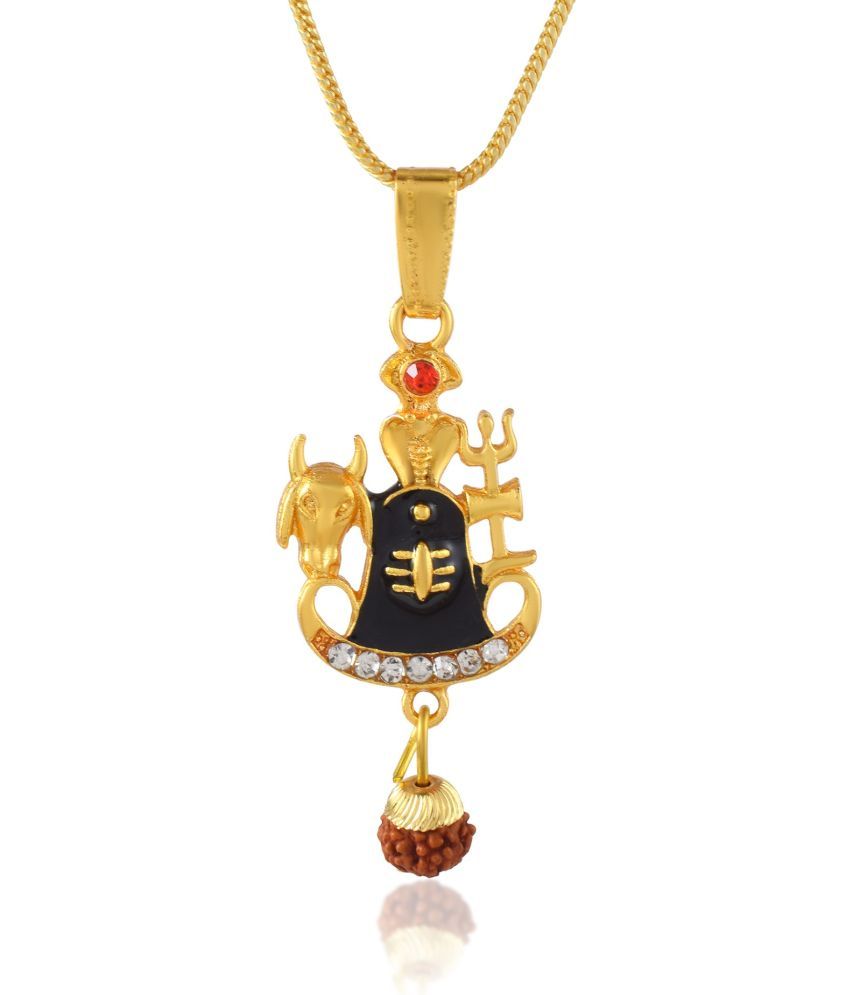     			Admier Goldplated Mahadev Shiva Shivling nandi Trishul damru with rudraksha chain pendant Hindu God Temple Jewellery Men Women