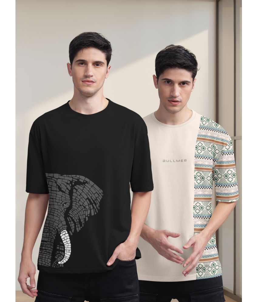     			BULLMER Cotton Blend Oversized Fit Printed Half Sleeves Men's T-Shirt - Black ( Pack of 2 )