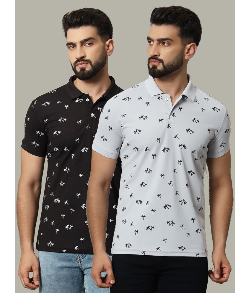     			DENNIN Cotton Blend Regular Fit Printed Half Sleeves Men's Polo T Shirt - Black ( Pack of 2 )