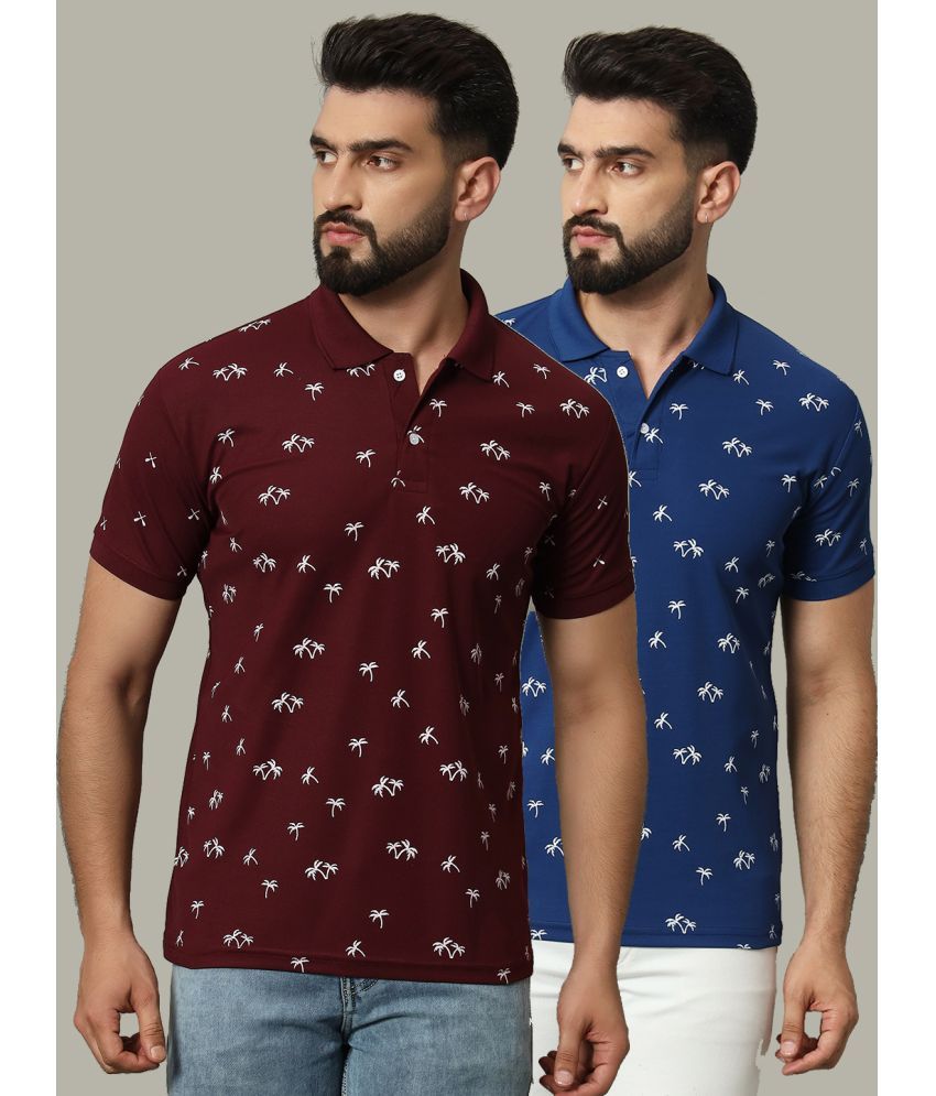     			DENNIN Cotton Blend Regular Fit Printed Half Sleeves Men's Polo T Shirt - Maroon ( Pack of 2 )