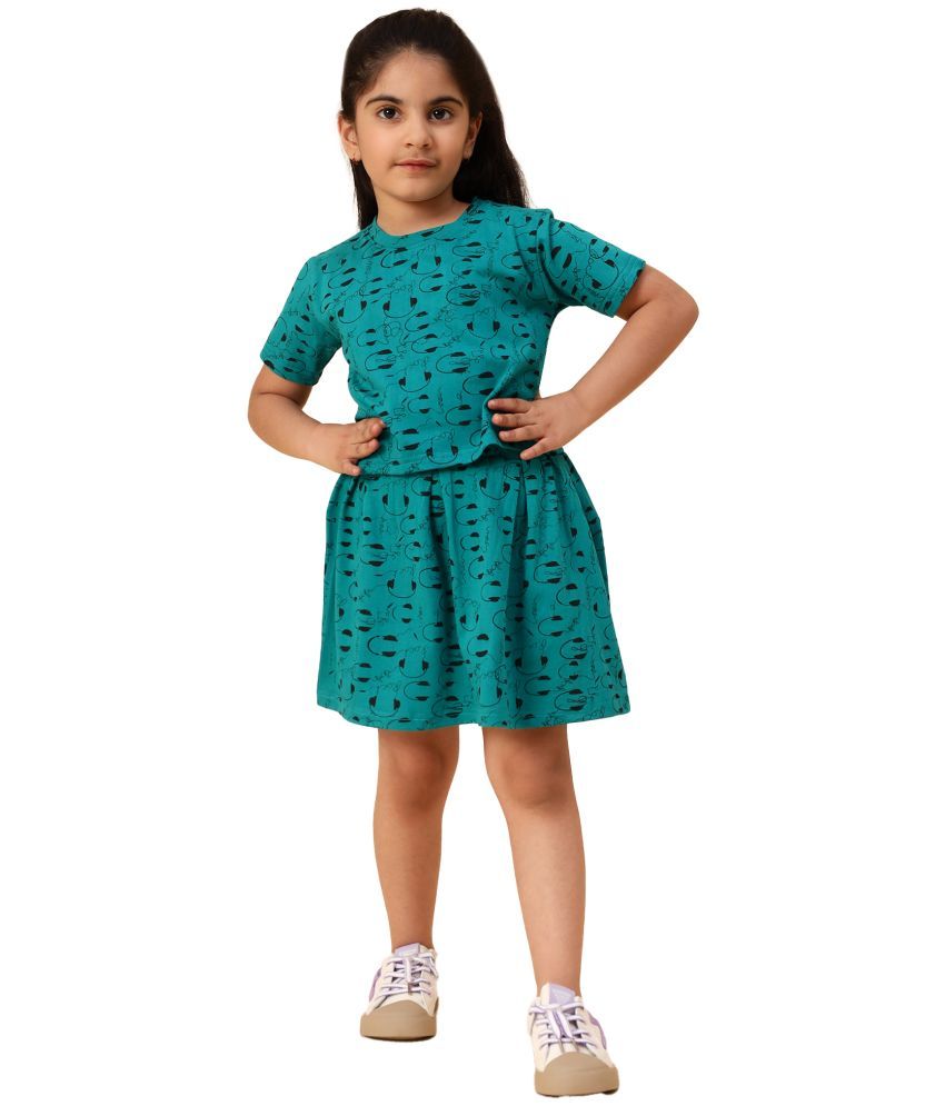     			Diaz Turquoise Cotton Girls Top With Skirt ( Pack of 2 )