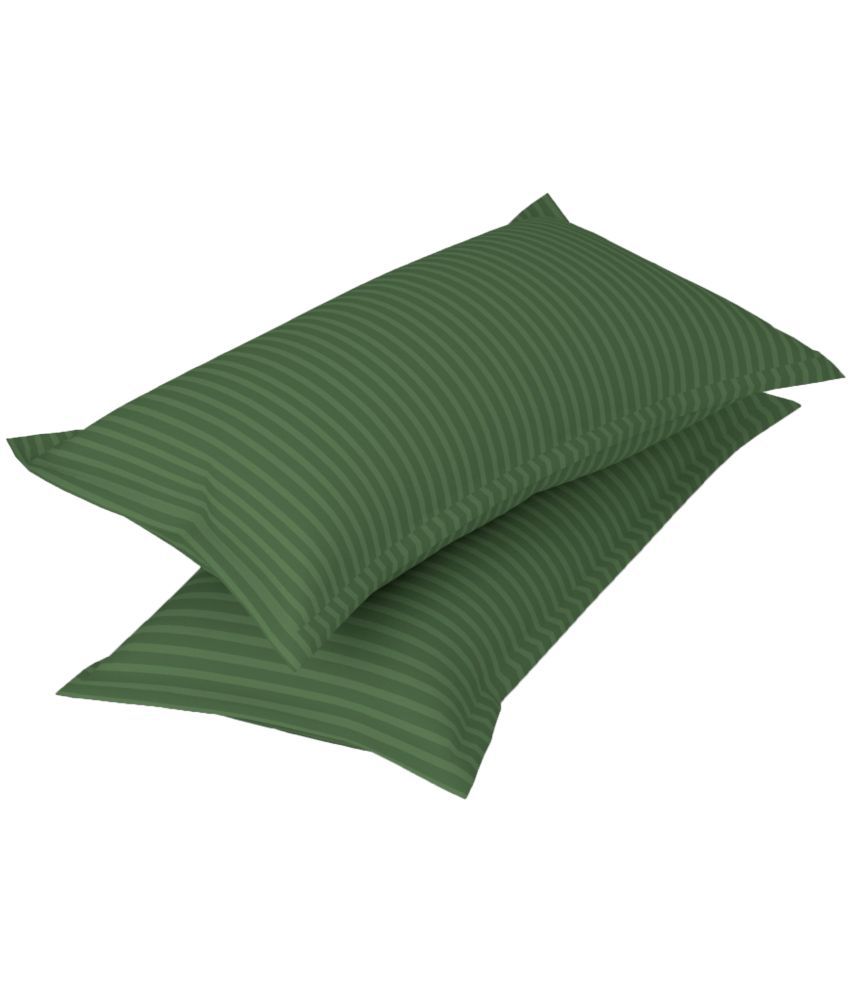     			Handloomwala - Pack of 2 Poly Cotton Vertical Striped Regular Pillow Cover ( 66.04 cm(26) x 43.18 cm(17) ) - Green