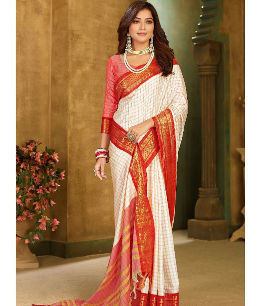     			Rangita Cotton Silk Woven Saree With Blouse Piece - White ( Pack of 1 )