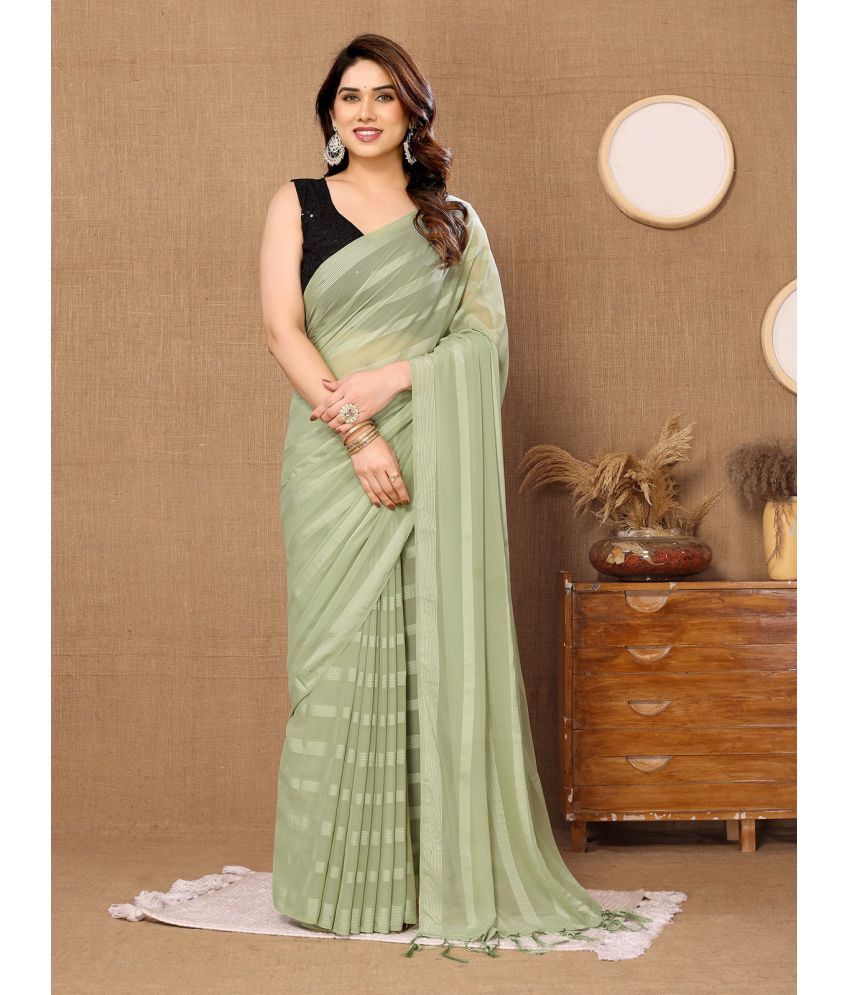     			Rangita Georgette Striped Saree With Blouse Piece - Green ( Pack of 1 )