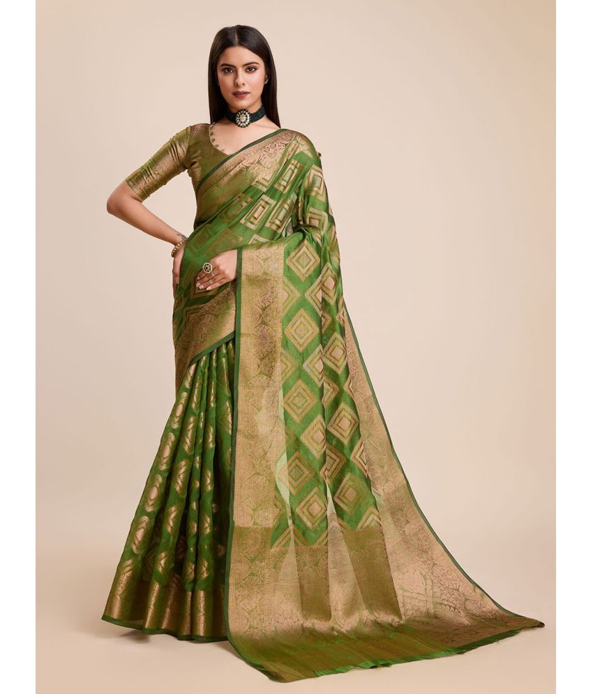     			Rangita Organza Woven Saree With Blouse Piece - Olive ( Pack of 1 )