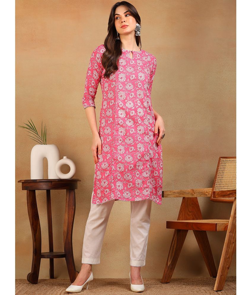     			Vaamsi Rayon Printed Straight Women's Kurti - Pink ( Pack of 1 )