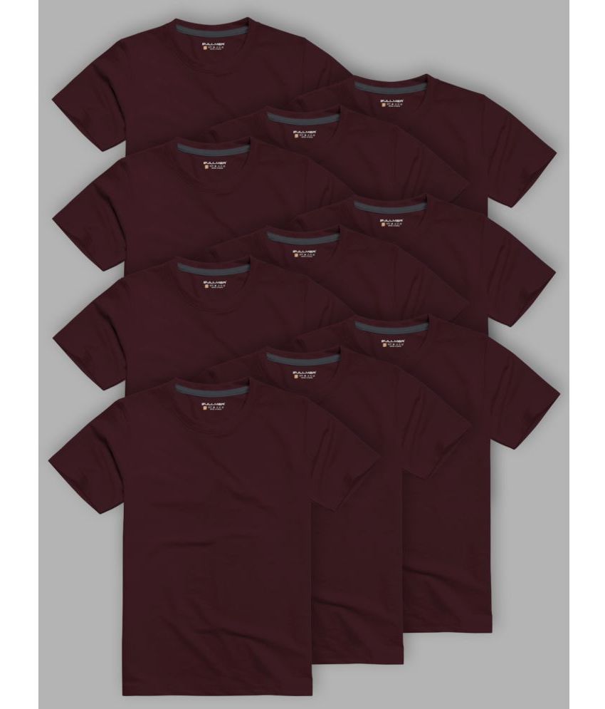     			BULLMER Cotton Blend Regular Fit Solid Half Sleeves Men's T-Shirt - Burgundy ( Pack of 10 )